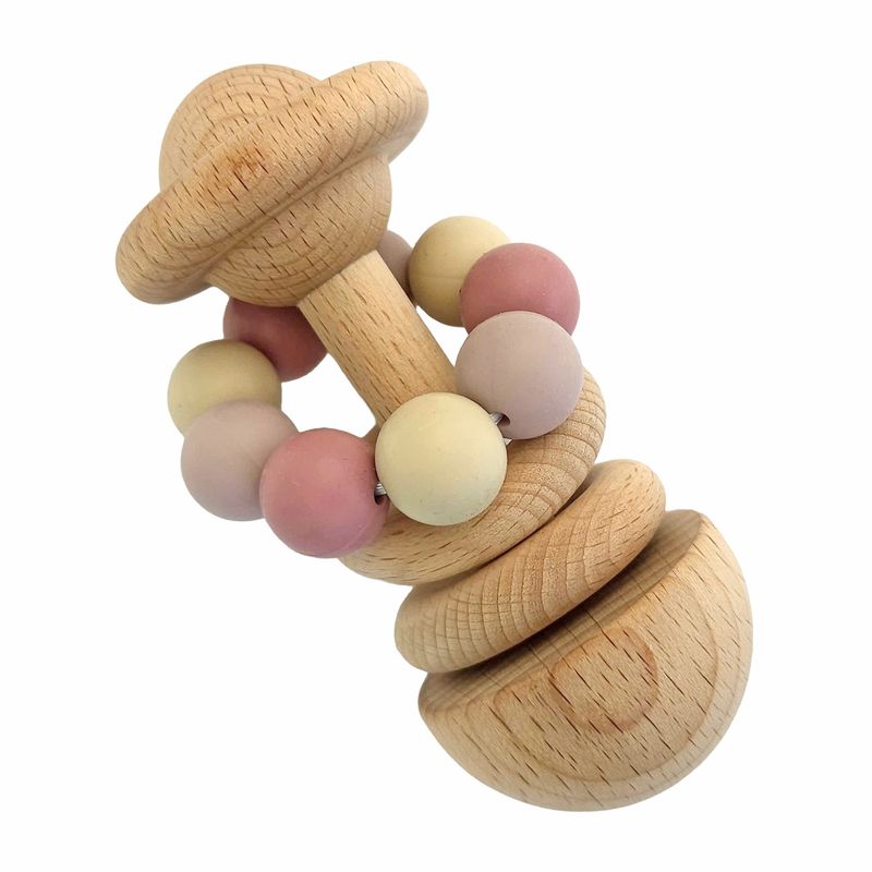 Summerville Organic Wooden Rattle, rosa