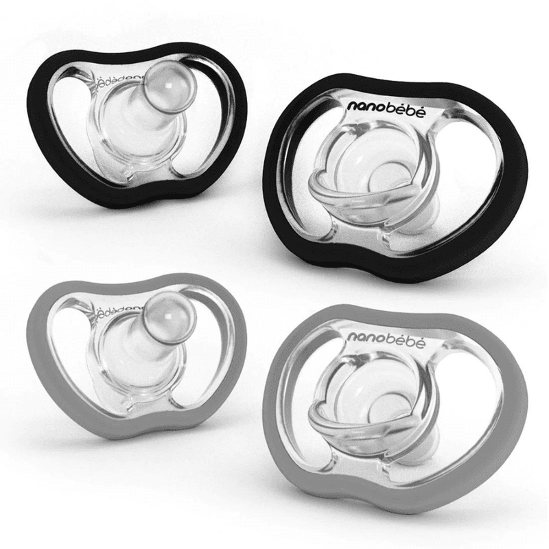 Nanobébé Active Flexy Pacifier narresmokk, black + grey, 4pk, 4m+