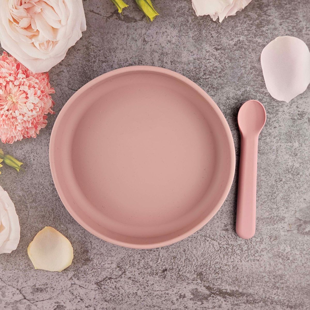 Summerville Organic Tallerken og skje i silikon, pale mauve