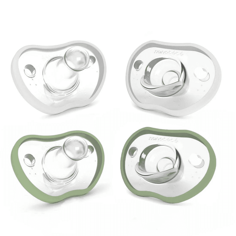 Nanobébé Flexy Pacifier narresmokk, white + sage, 4pk, 0-3m
