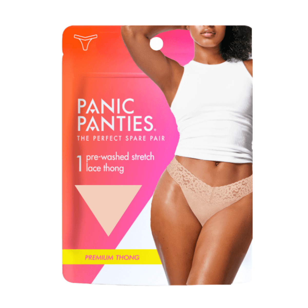 Panic Panties - L/XL pre-washed stretch lace thong truse, latte