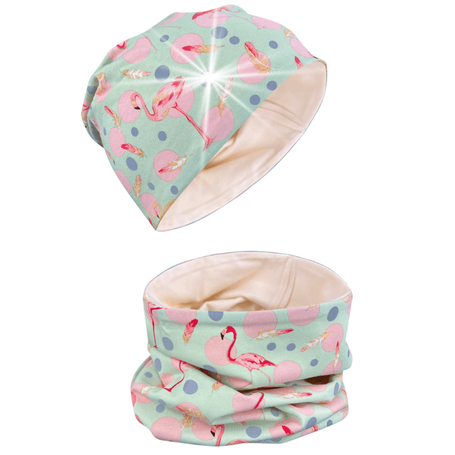 Hovedbilde Heckbo Lue og Buff med refleks, 2-8 år, Flamingo