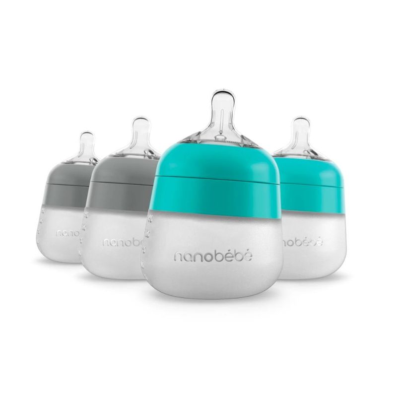 Nanobébé Flexy Silikontåteflaske  (myk) - 2 x Grey og 2 x Teal 150 ml - 4 pk