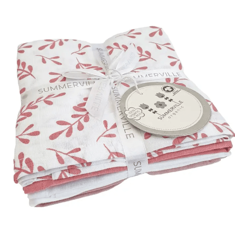 Summerville Organic Muslin Gulpekluter, 4-pk, floral rose